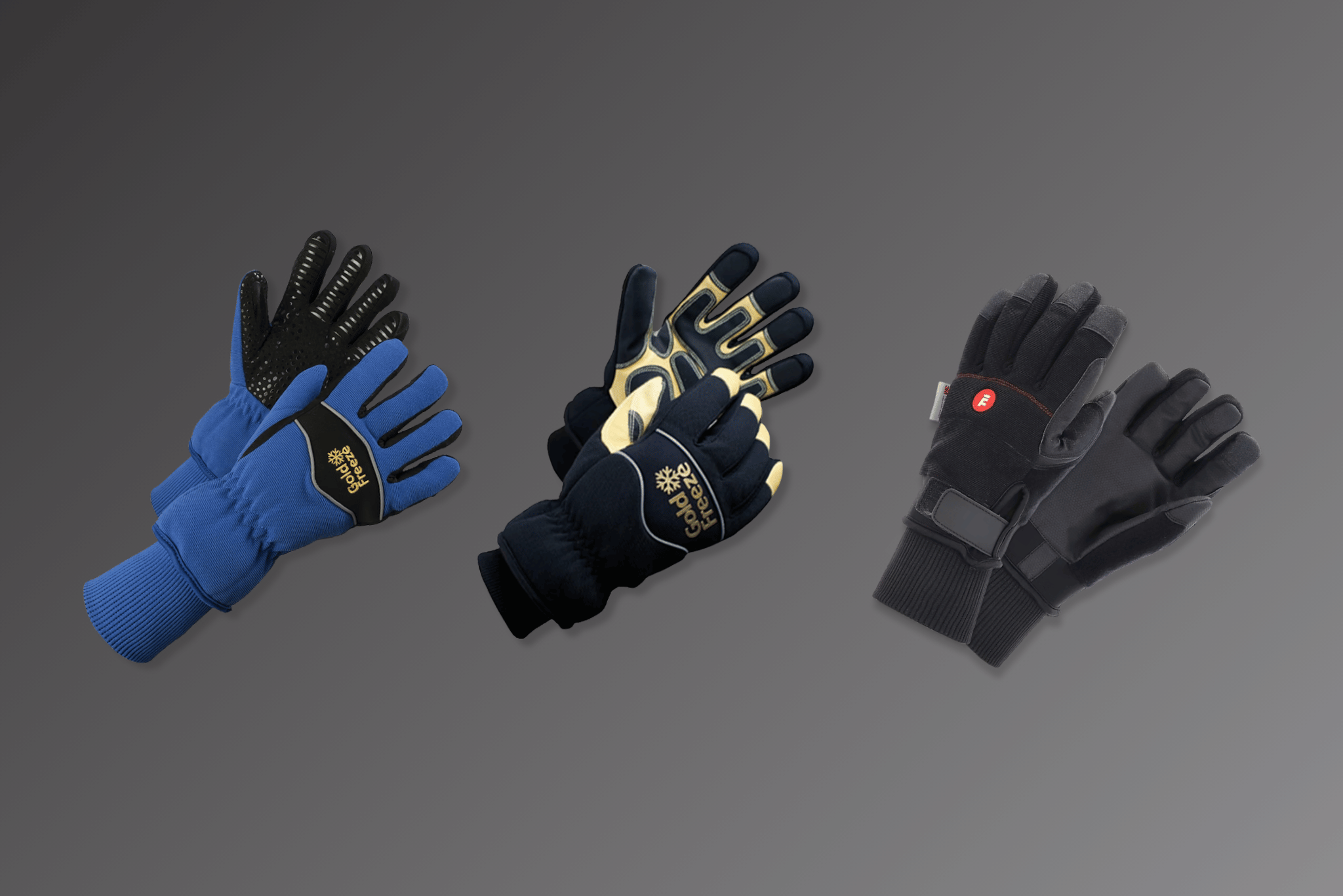 Three pairs of cold store gloves by Goldfreeze and Fortdress.