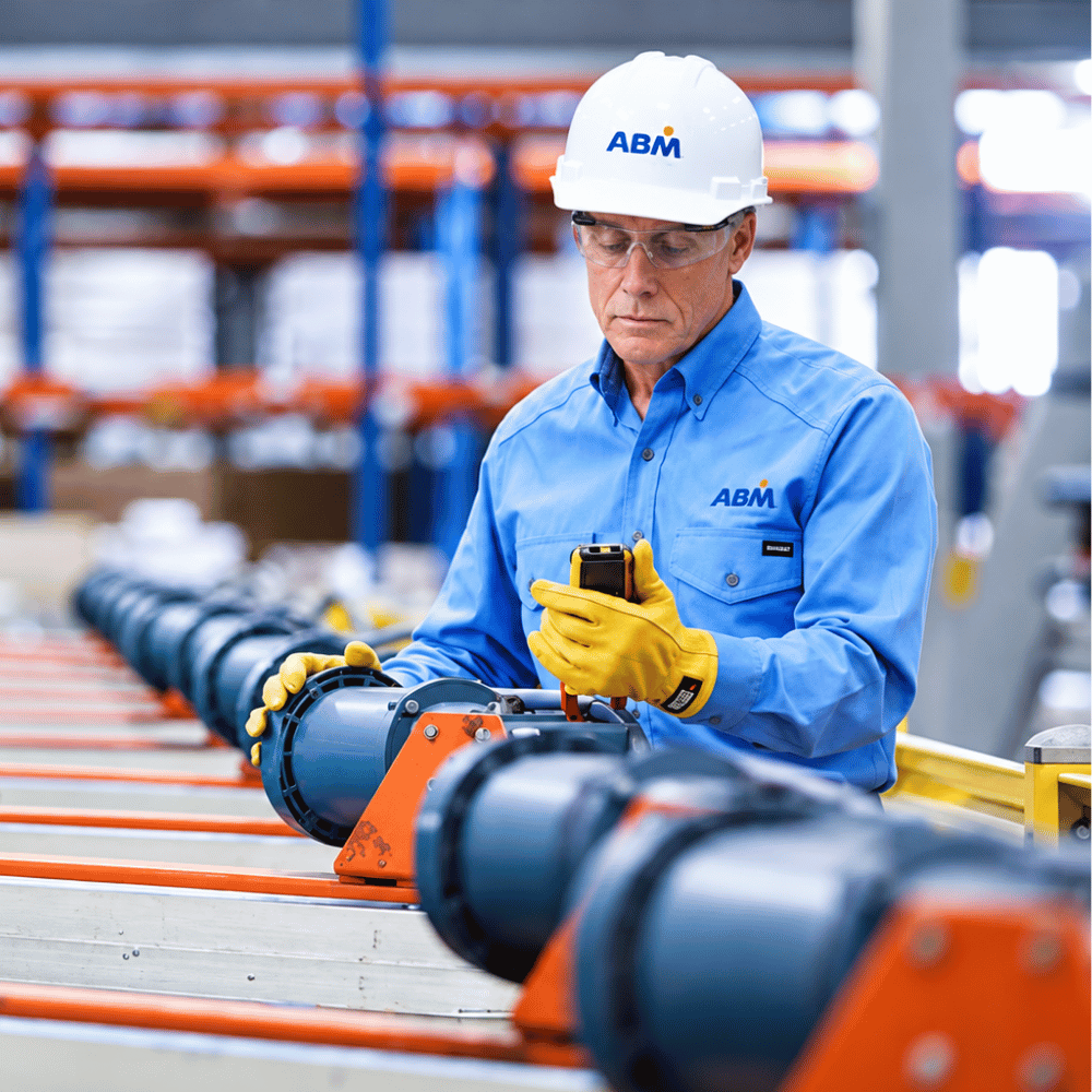 ABM worker in branded PPE.