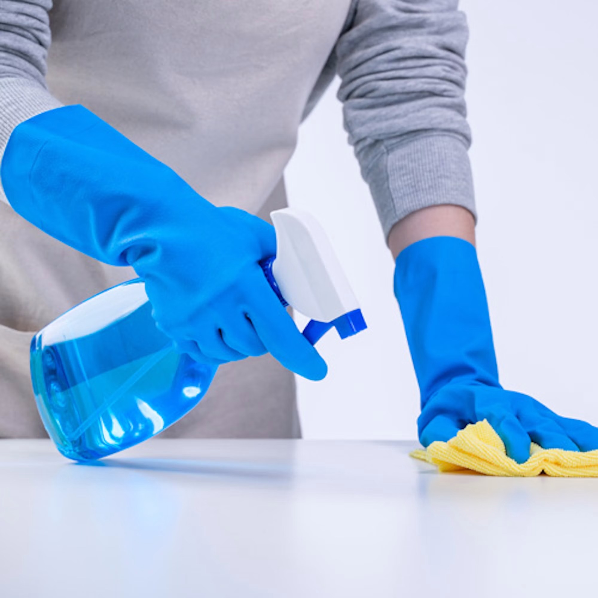 Spray bottle and cleaning supplies.
