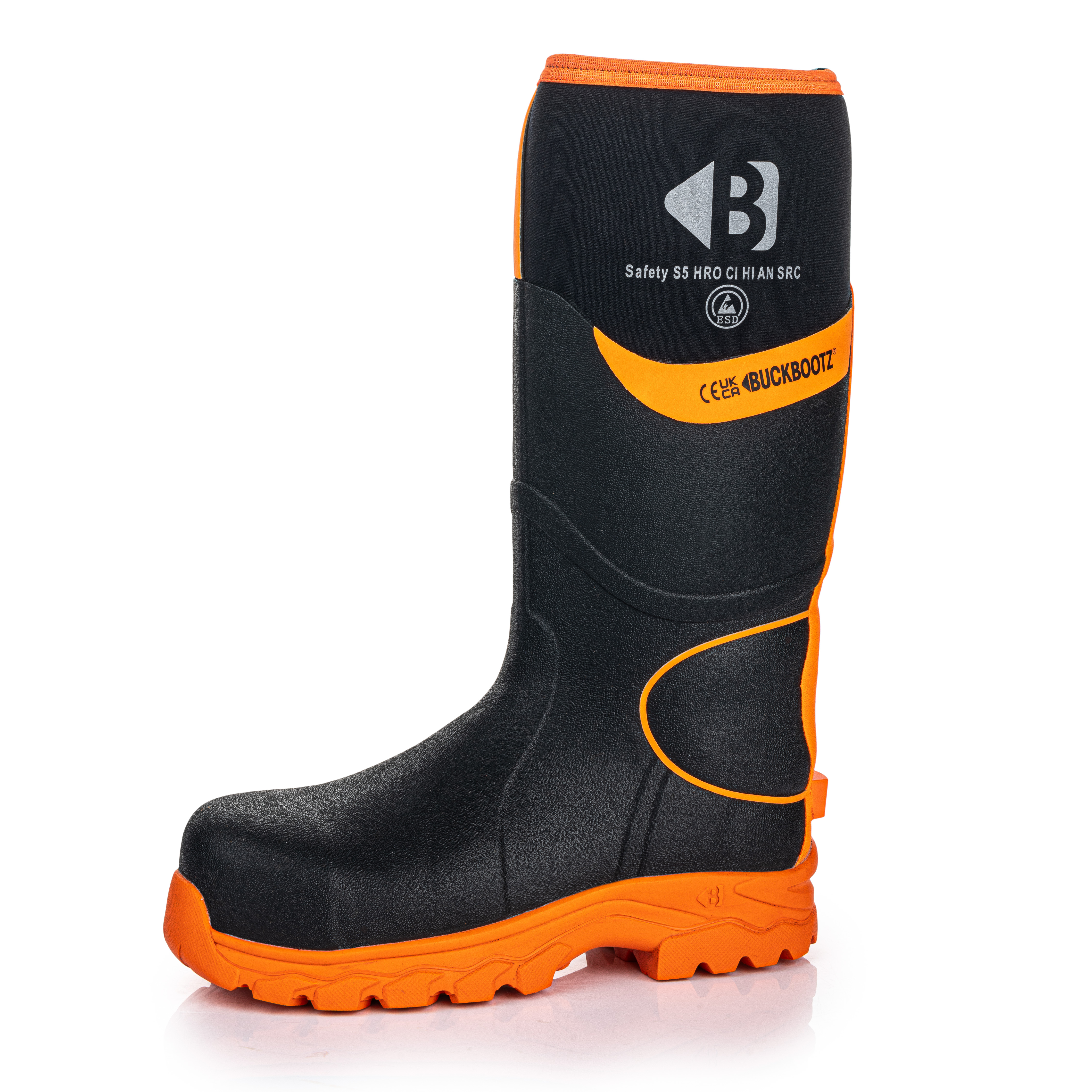 BUCKBOOTZ S5 HRO SAFETY WELLINGTON - BLACK/HI-VIS ORANGE