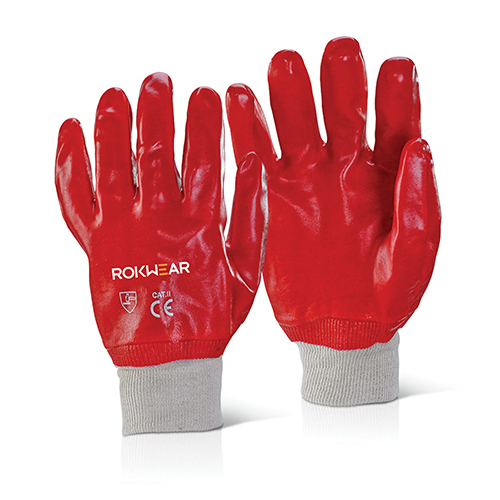 red pvc knit wrist gloves