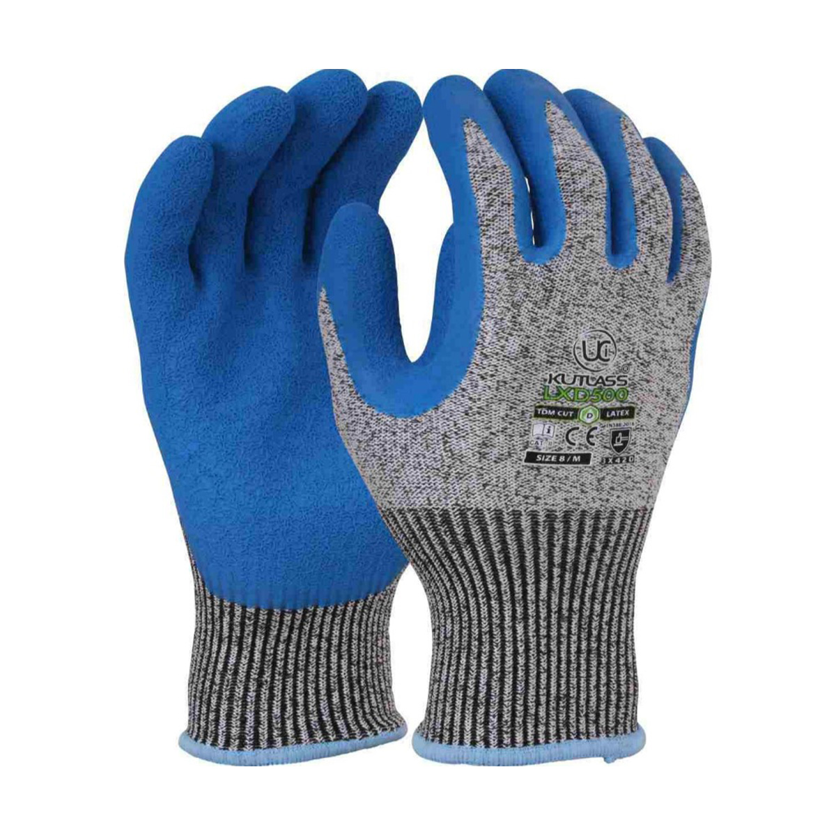 ROKWEAR DOUBLE DIPPED LATEX CUT 5 GLOVE - GREY/BLUE