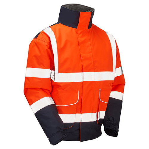 ROKWEAR REDFORD HI VIS TWO TONE BOMBER JACKET ORANGE NAVY